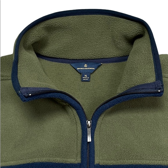 Men’s BROOKS BROTHERS 1/4 Zip Polar Fleece Pullover OLIVE GREEN & NAVY NWOT XL - Picture 3 of 7
